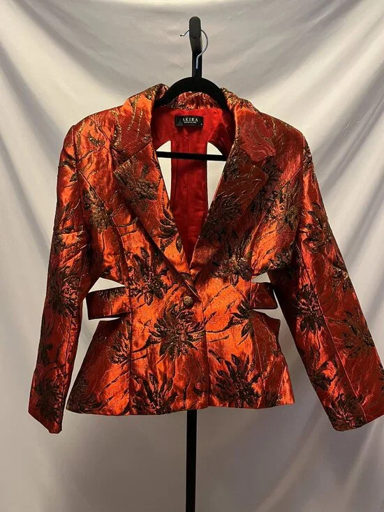 AKIRA Heavy Brocade Red Cutout Jacket NWOT – Size XL (Fits M/L) - Picture 12 of 16